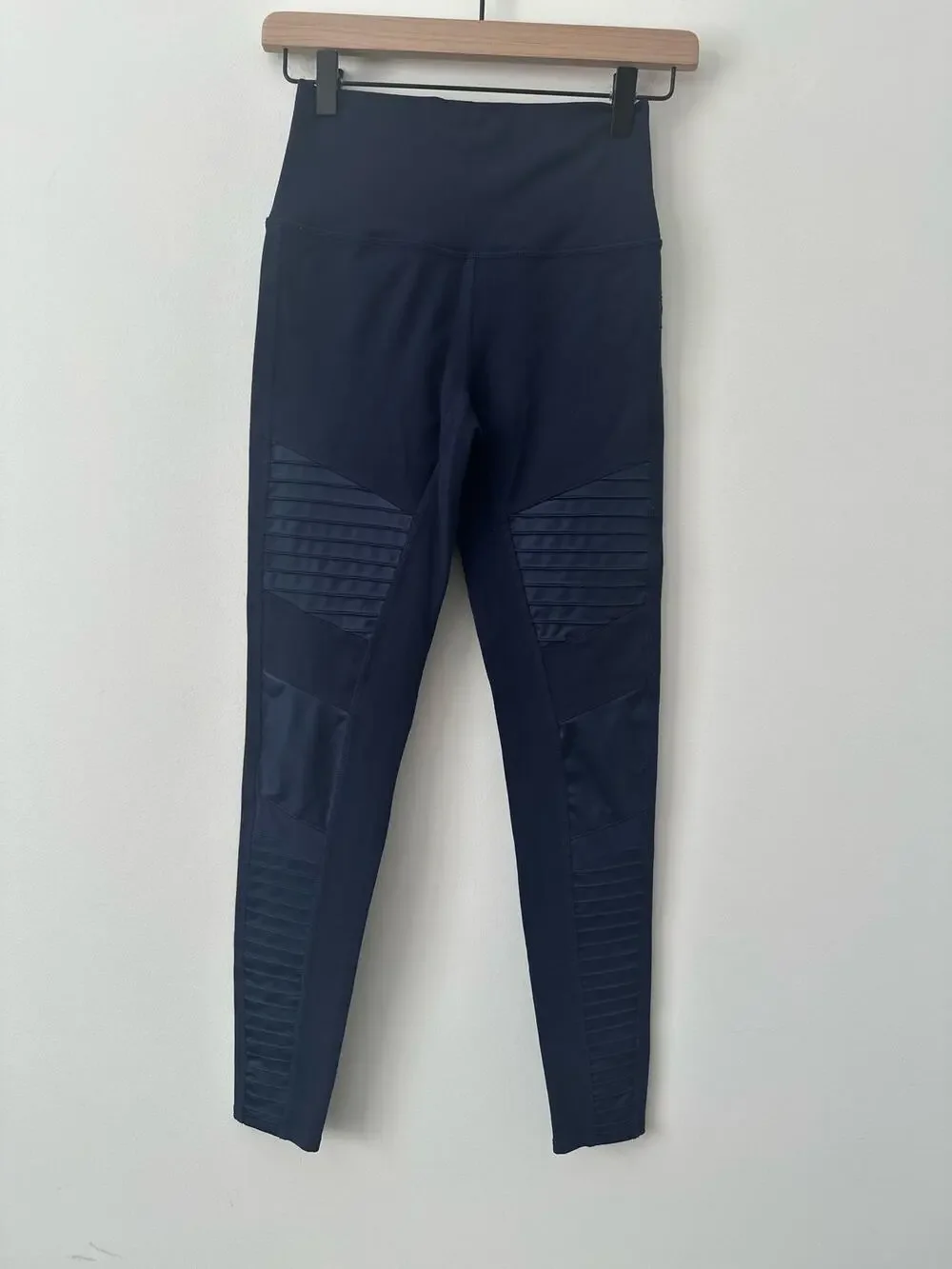 Alo Yoga Moto Leggings Women's Medium Navy Blue High Waist Pocket Compression